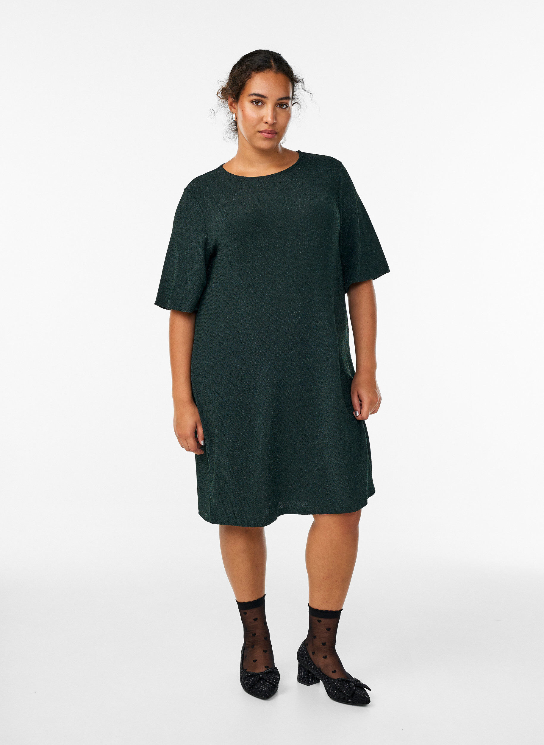 Zizzi Lyhyt mekko kimallekuviolla, Vihre&auml;, Model image number 1