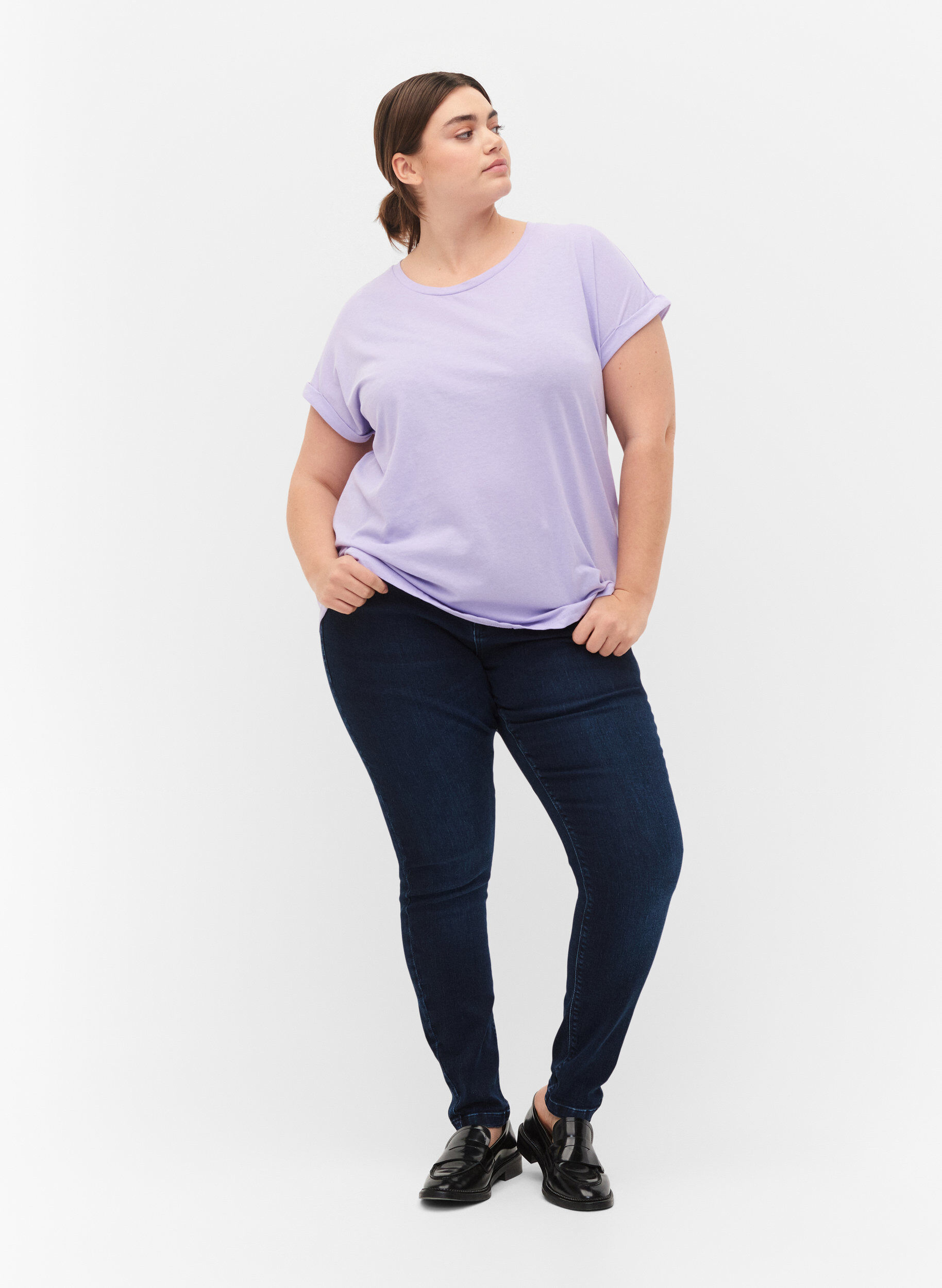 ZizziLyhythihainen t-paita puuvillasekoitteesta, Violetti, Model image number 1