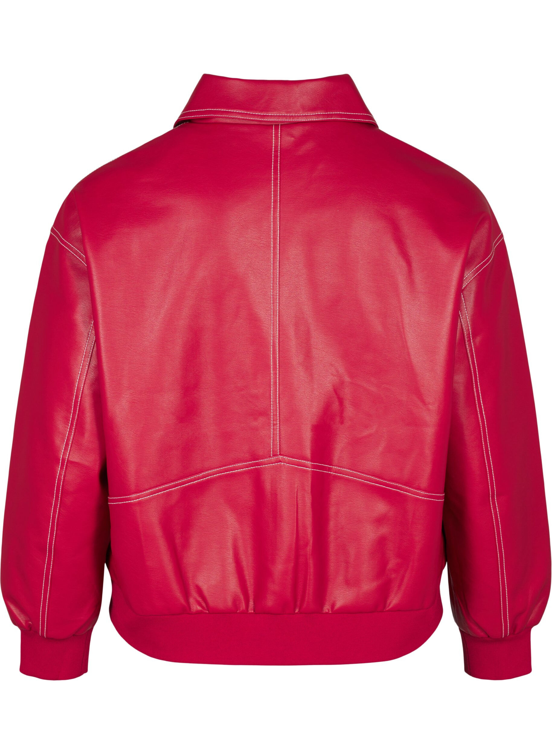 Zizzi Keinonahkainen bomber-takki, Rhythmic Red, Packshot image number 1