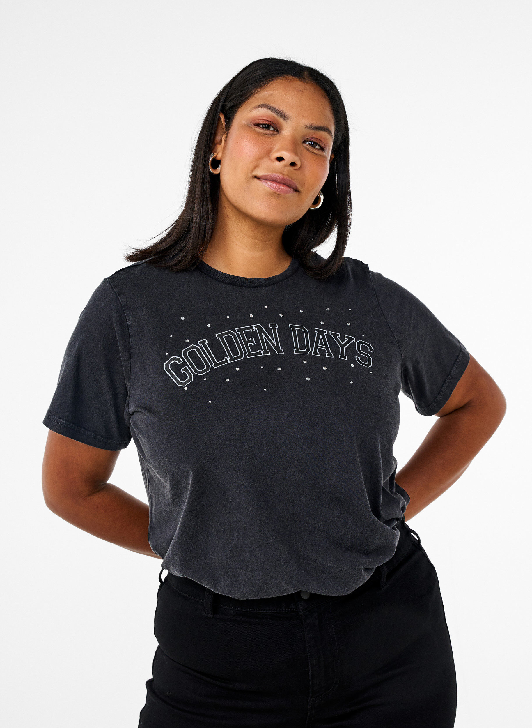 Zizzi T-paita luomupuuvillasta graafisella printill&auml;, Harmaa, Model image number 0