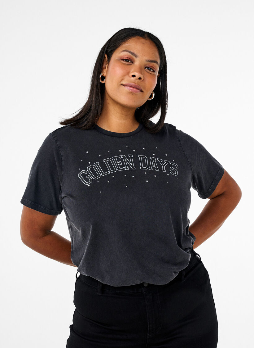 T-paita luomupuuvillasta graafisella printillä, Harmaa, Model image number 0