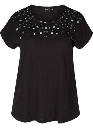 Lyhythihainen t-paita puuvillasta tähtiprintillä, Black STARS, Packshot image number 0