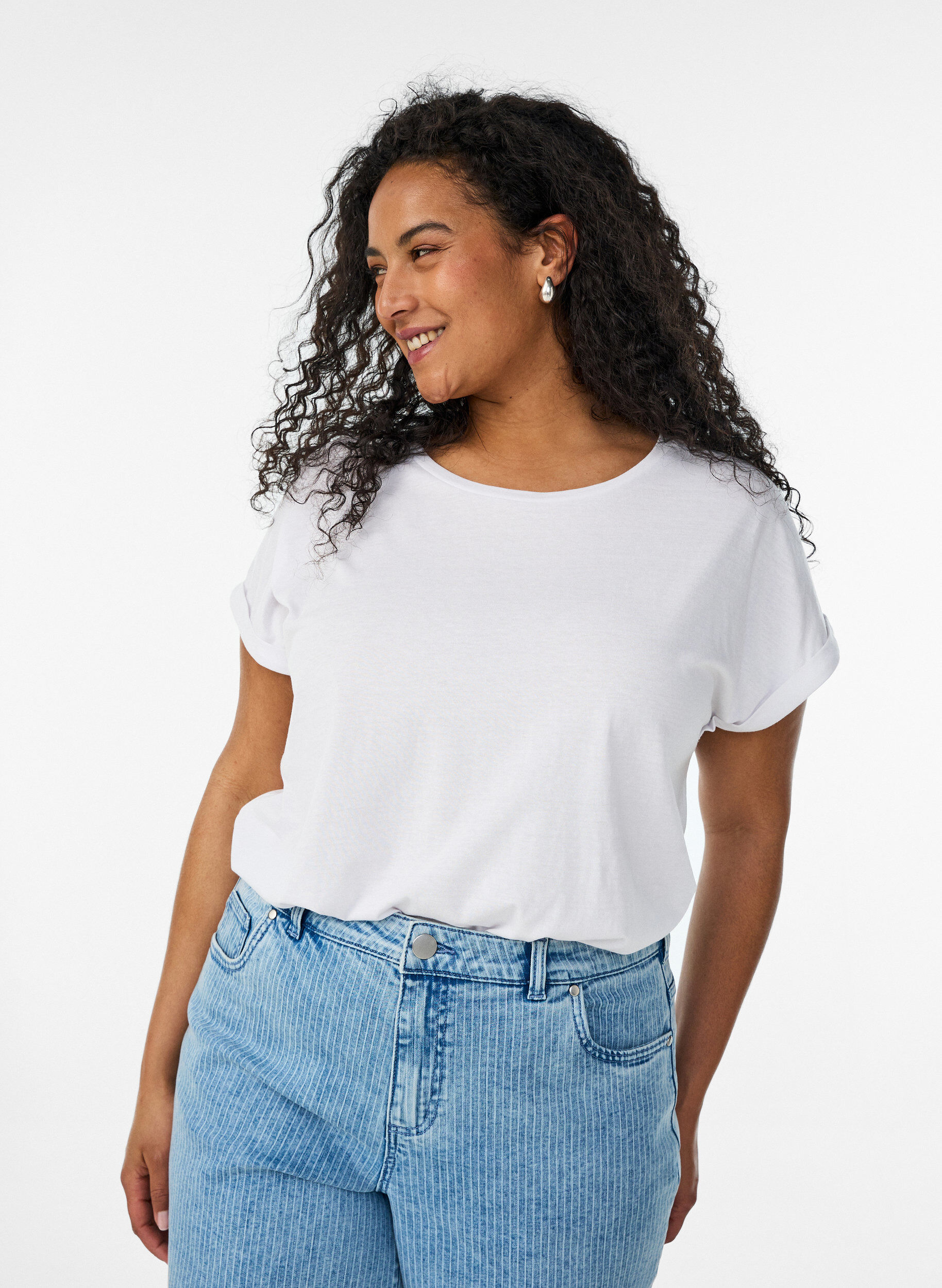 Lyhythihainen t-paita puuvillasekoitteesta, Valkoinen, Model