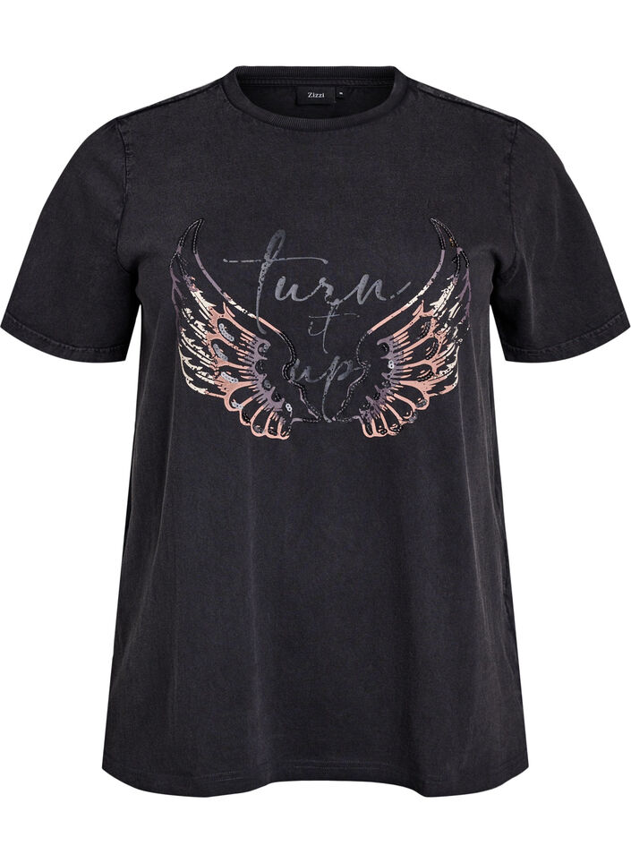 T-paita orgaanisesta puuvillasta näyttävällä printillä, Harmaa, Packshot image number 0