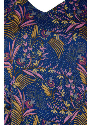 Kuosillinen, v-aukkoinen pusero pitkillä hihoilla, Blue w. Pink Leaf, Packshot image number 2