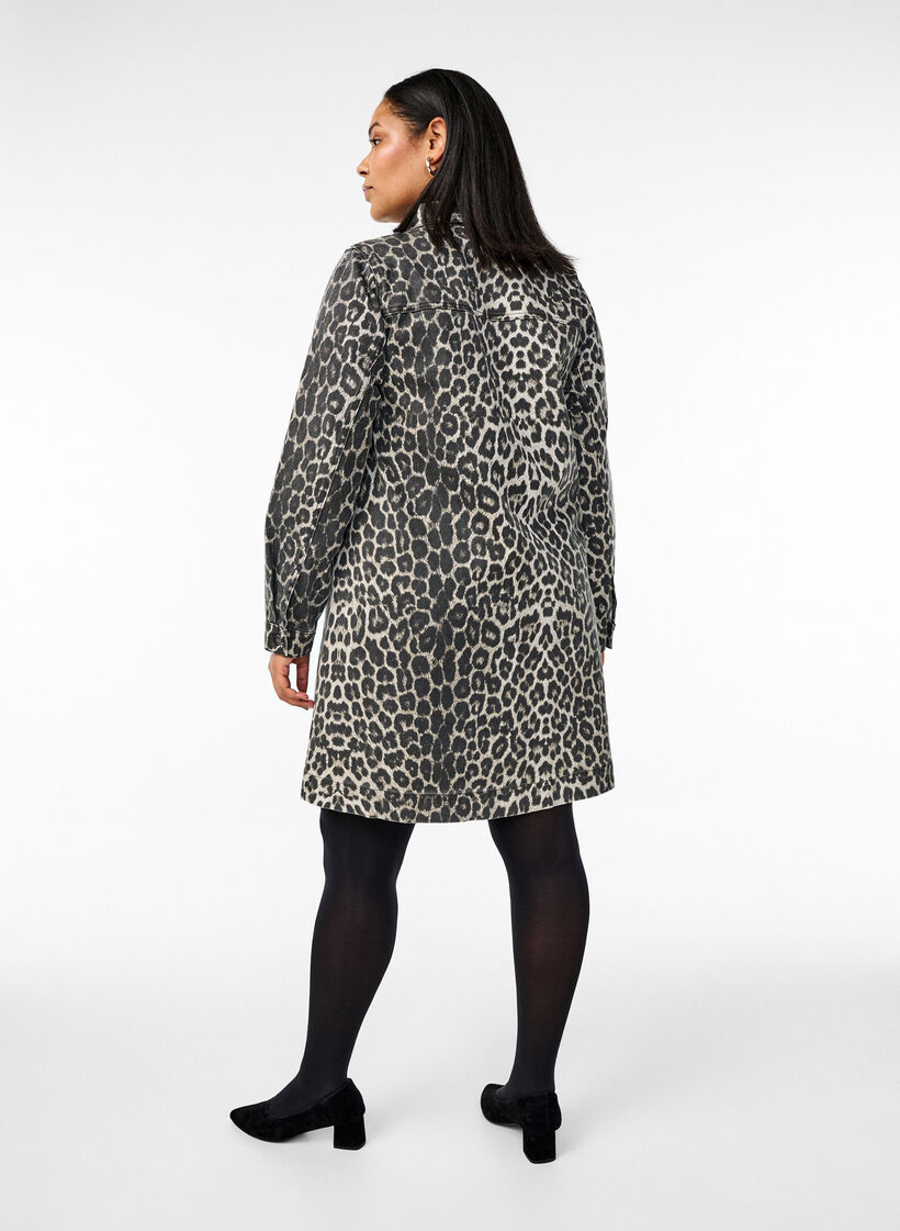 Pitkähihainen farkkumekko leopardikuosilla, Leo AOP, Model image number 1