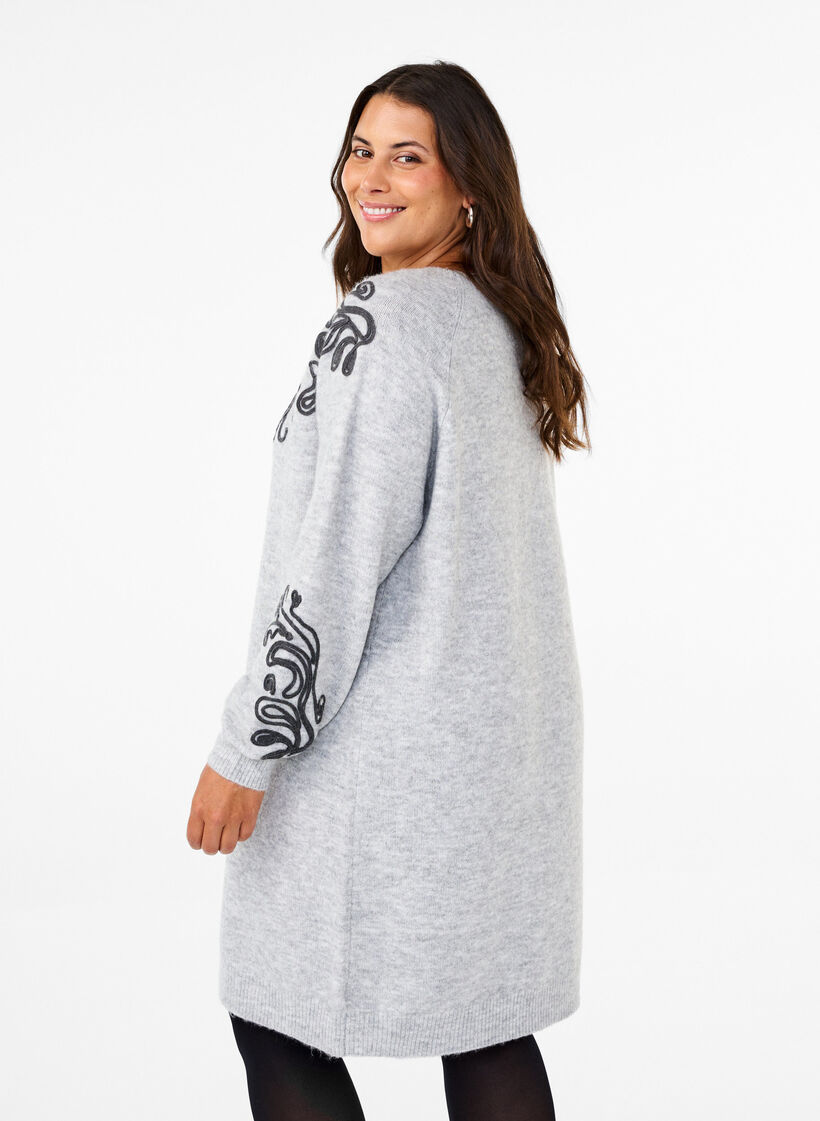 Neulottu mekko koristeilla, Light Grey Melange, Model image number 1