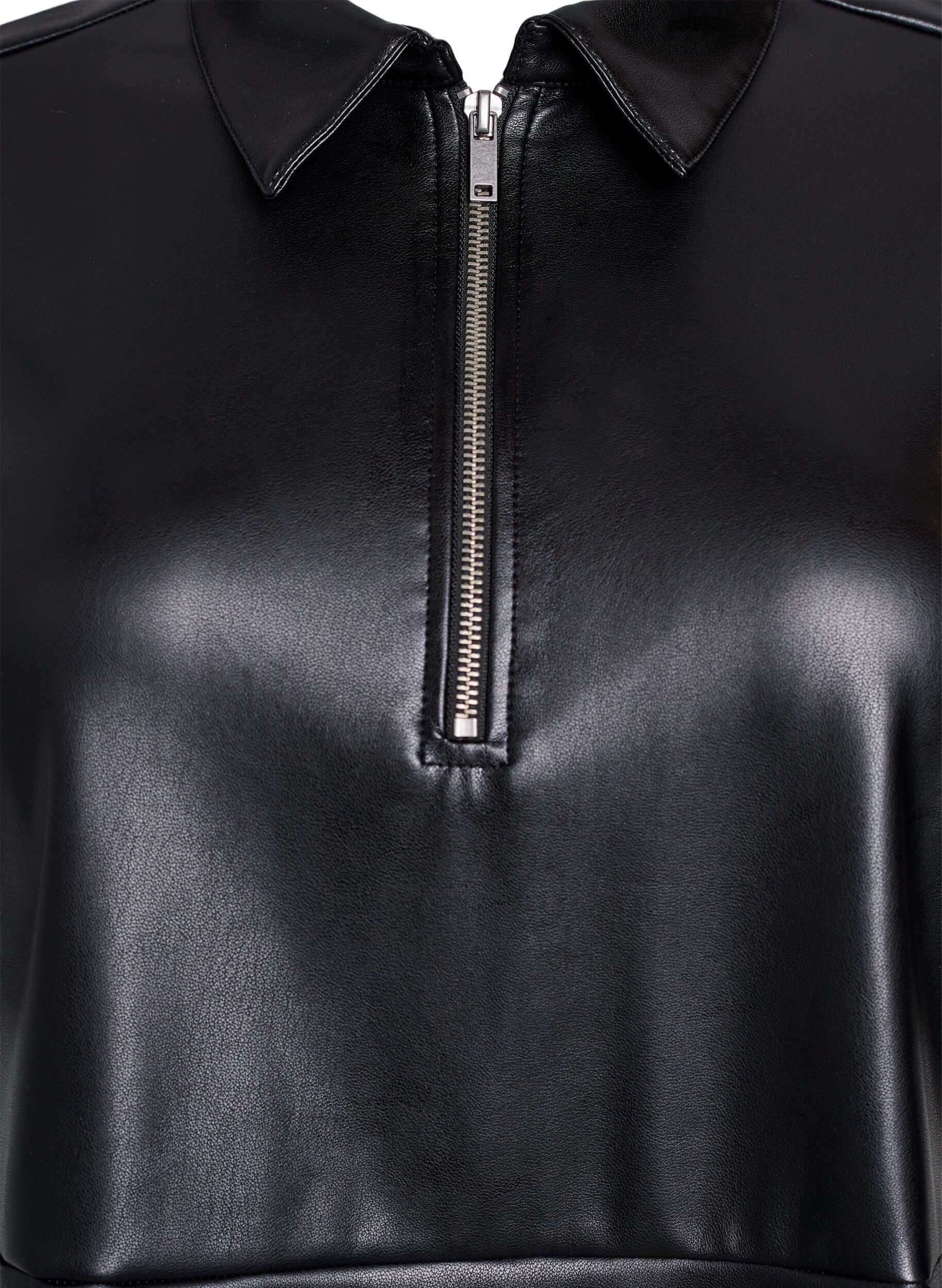 Zizzi Lyhyt mekko tekonahasta A-linjaisella leikkauksella, Musta, Packshot image number 2