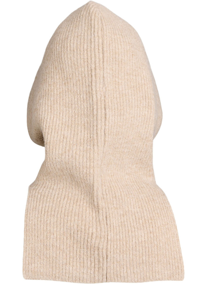 Neulottu balaclava, jossa on kiristysnauhat, Beige, Packshot image number 1