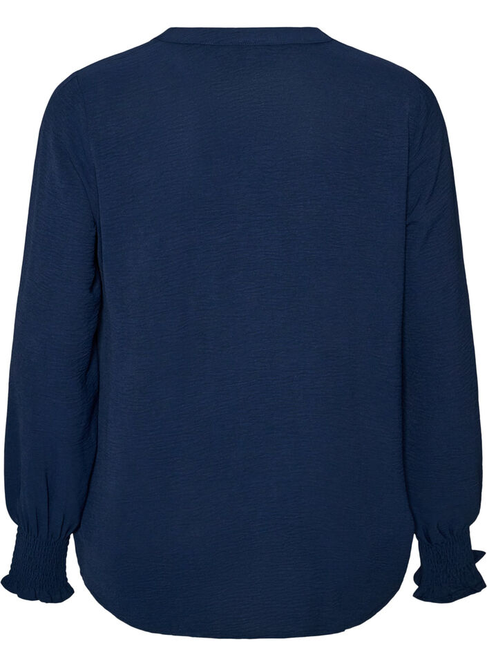 Pusero smock-kalvosimilla ja v-p&auml;&auml;ntiell&auml;, Sininen, Packshot image number 1