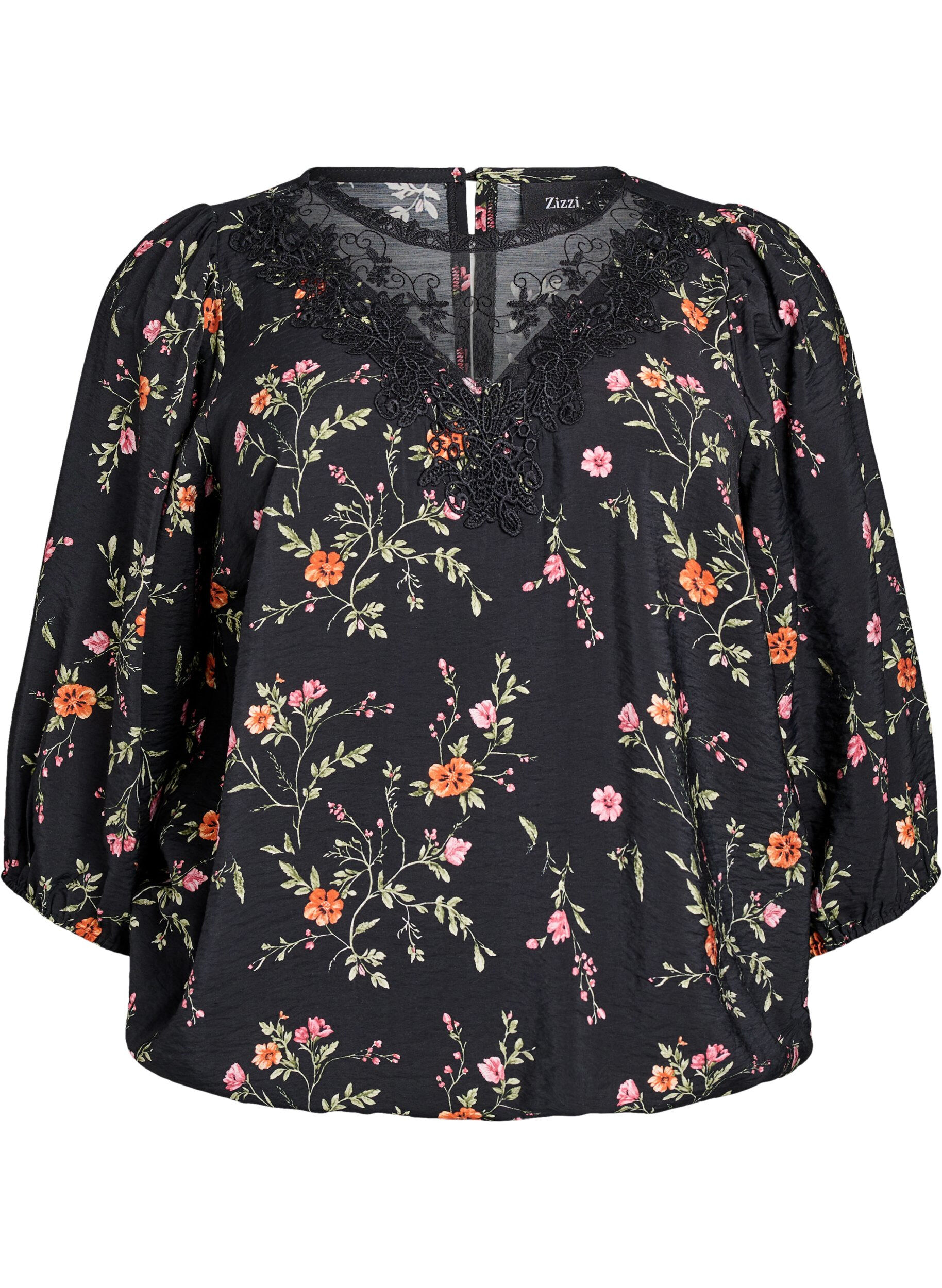 Zizzi3/4-hihaiset pusero pitsiyksityiskohdilla, Musta, Packshot image number 0