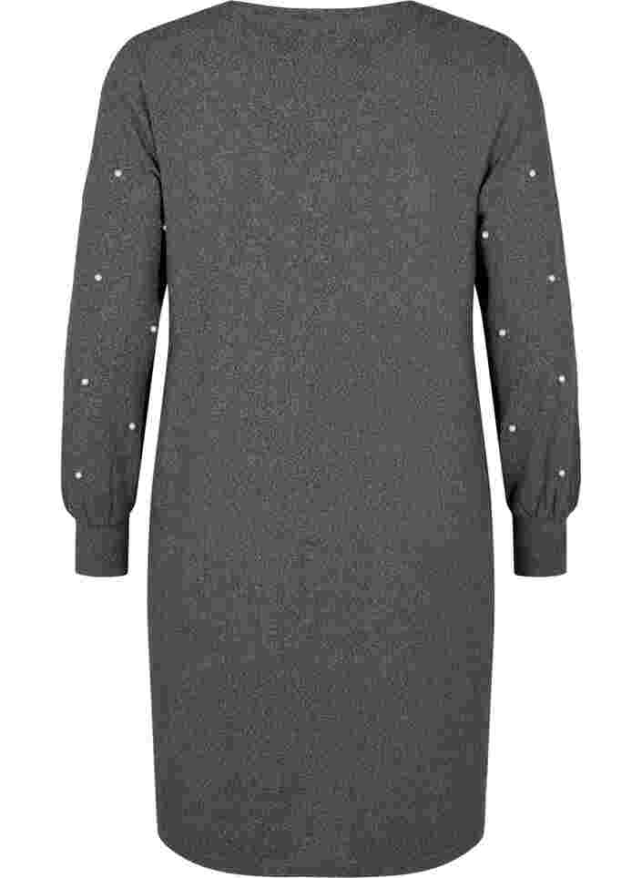 Pitkähihainen mekko helmiyksityiskohdilla, Dark Grey Melange, Packshot image number 1