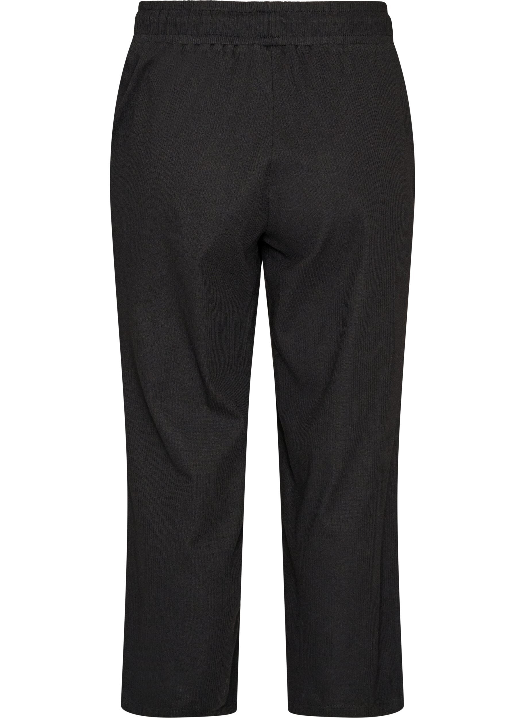 ZizziRibatut pyjamahousut suorilla lahkeilla, Musta, Packshot image number 1