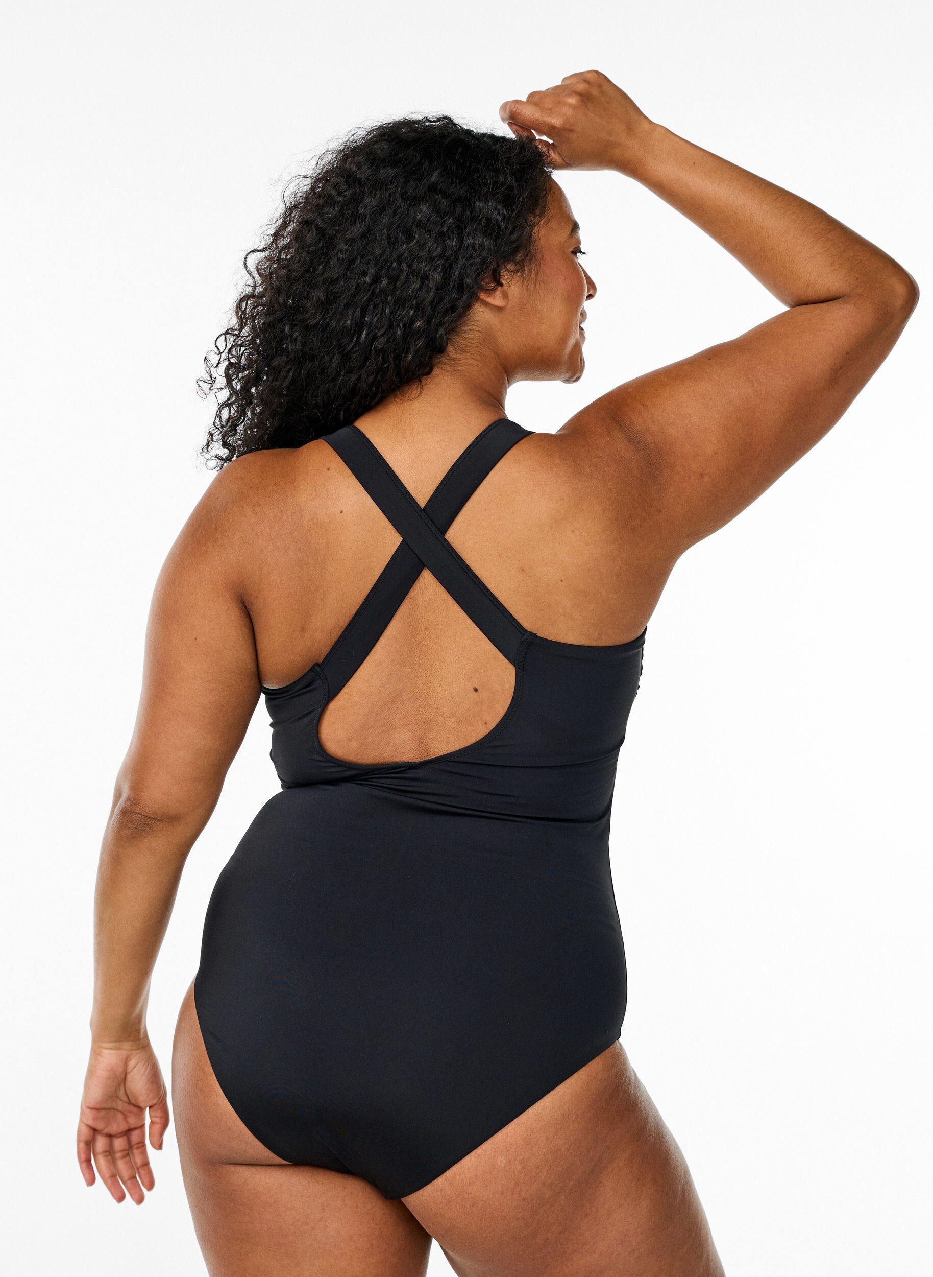 Zizzi Uimapuku, jossa on ristikk&auml;iset olkaimet, Musta, Model image number 1