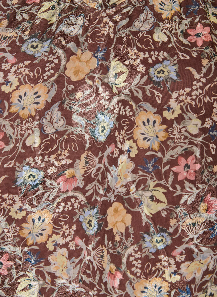 Chiffonimekko kukkakuviolla ja r&ouml;yhel&ouml;kerroksilla, Ruskea, Packshot image number 2