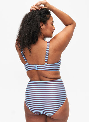 Korkeavyötäröinen raidallinen bikinien alaosa, BlueBrown Stripe AOP, Model image number 1