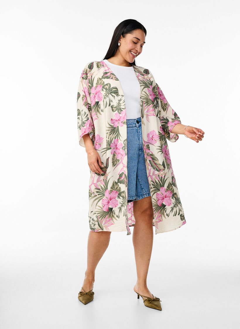Viskoosikimono, &frac34;-mittaiset hihat, Vanilja, Model image number 1
