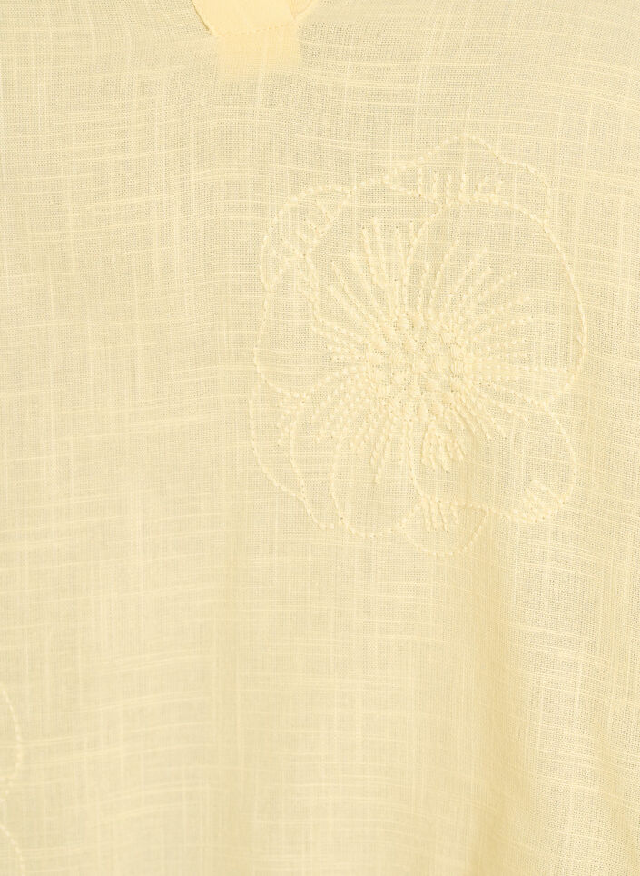 Puuvillapusero kirjailuilla yksityiskohdilla ja 3/4-hihoilla, Keltainen, Packshot image number 2