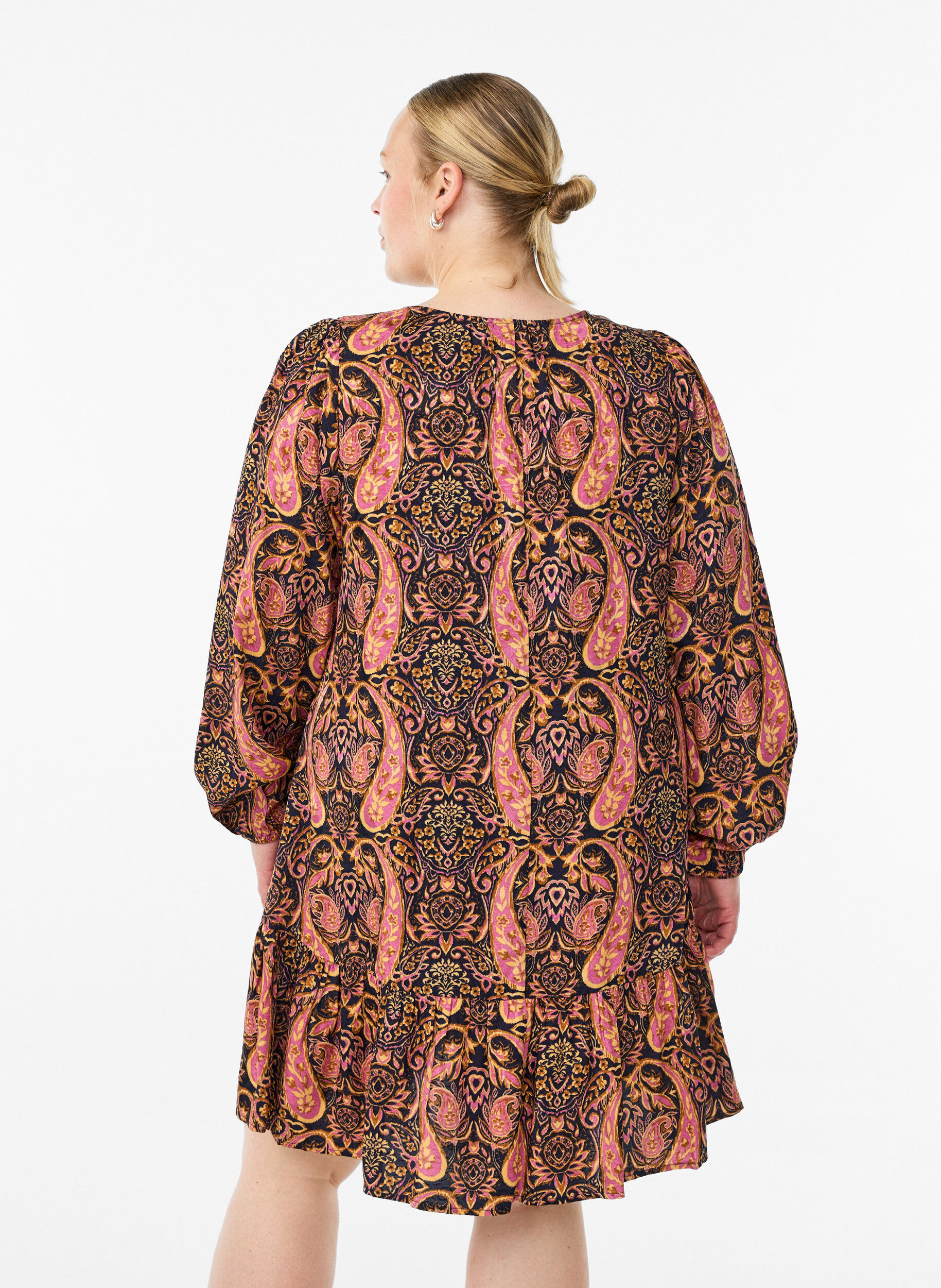 Zizzi Lyhyt A-linjainen mekko paisley-kuosilla, Sininen, Model image number 2
