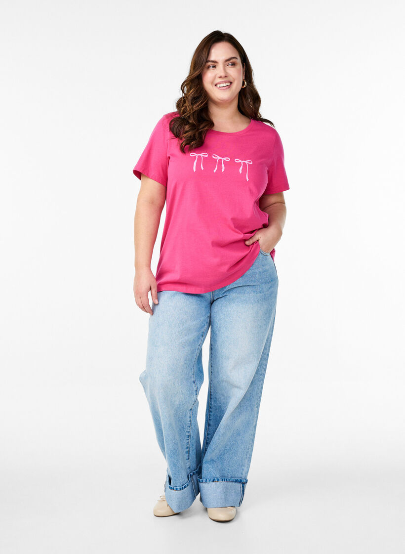 Puuvillainen T-paita printillä, Raspberry w. Bows, Model image number 2