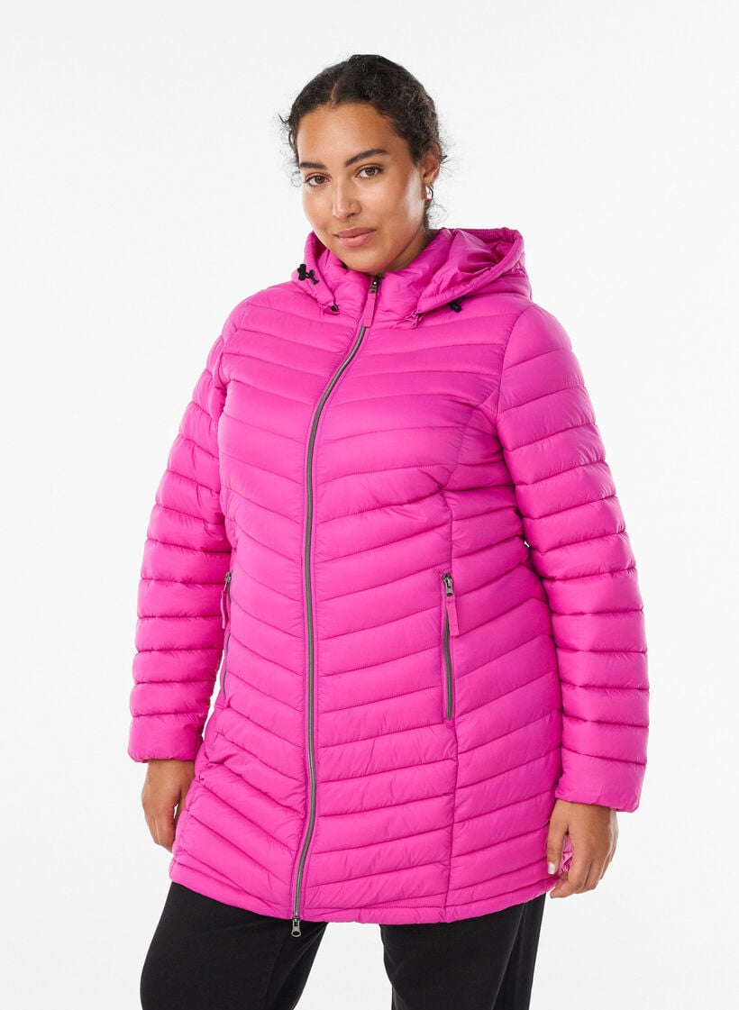 Kevyt takki taskuilla ja irrotettavalla hupulla, Vaaleanpunainen, Model image number 0