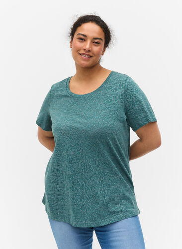 Puuvillainen t-paita printillä, Balsam Green DOT, Model image number 0