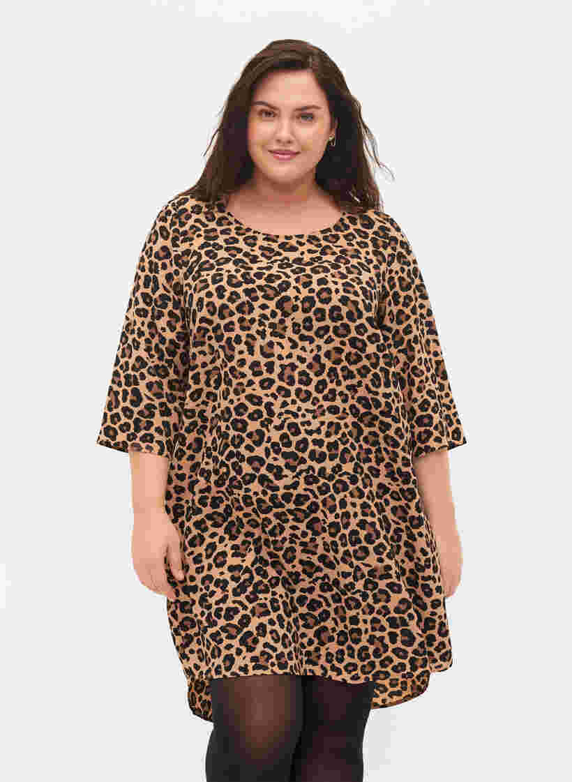 Kuosillinen mekko 3/4-hihoilla, Leopard, Model