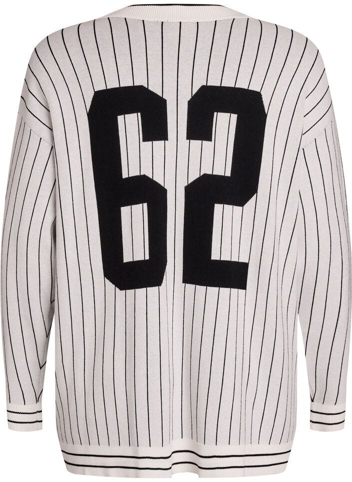 Raidallinen neuletakki selän printillä, Valkoinen, Packshot image number 1