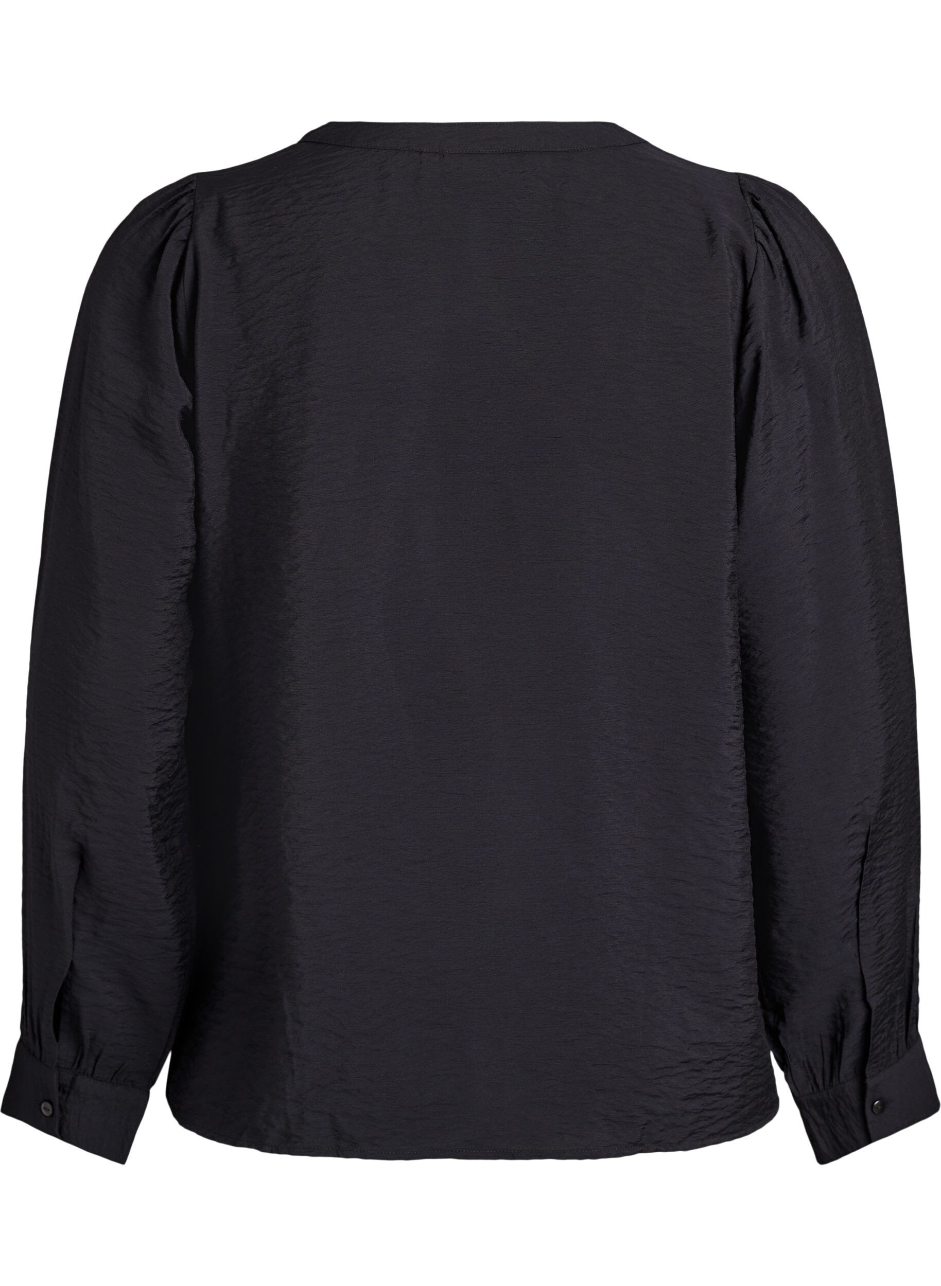 Zizzi V-p&auml;&auml;ntiell&auml; varustettu pusero, jossa on kirjailtuja nauhoja, Musta, Packshot image number 1