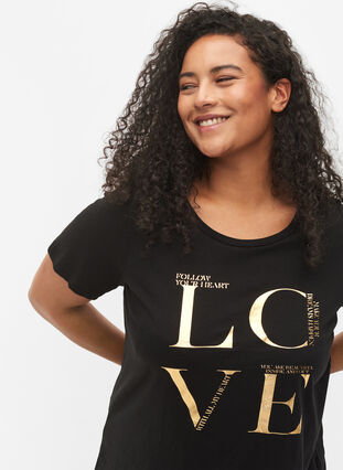 Lyhythihainen puuvillainen t-paita painatuksella, Black Love, Model image number 2