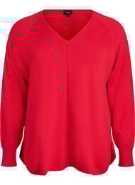 Hienoneulepusero, jossa V-pääntie ja etuyksityiskohta, Punainen