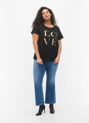 Lyhythihainen puuvillainen t-paita painatuksella, Black Love, Model image number 3