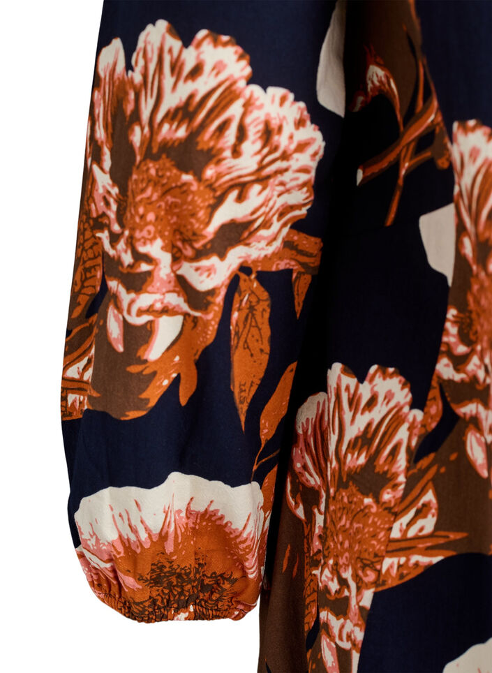 Lyhyt puuvillamekko joustavalla helmalla ja pitkät hihat, Musta, Packshot image number 3