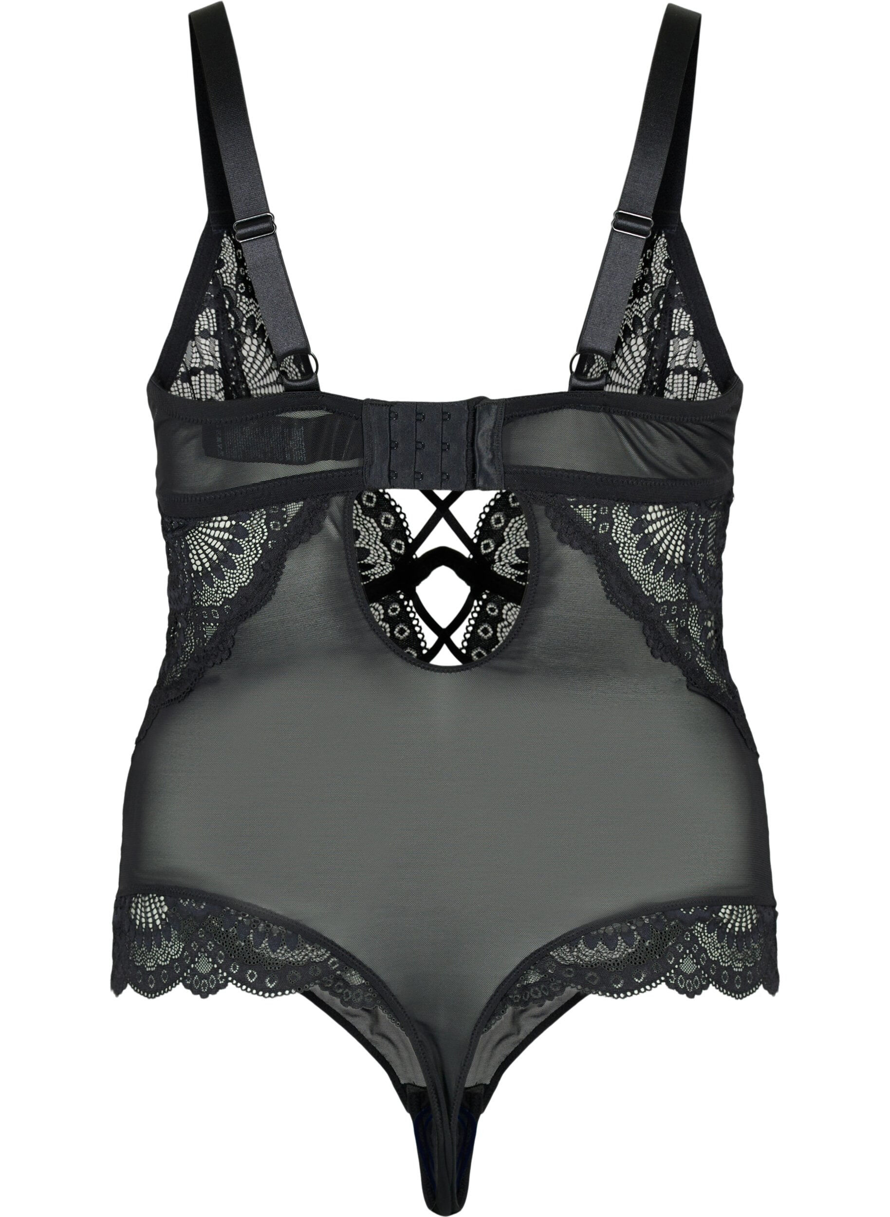 Zizzi Pitsinen bodystocking nauhoilla, Musta, Packshot image number 1