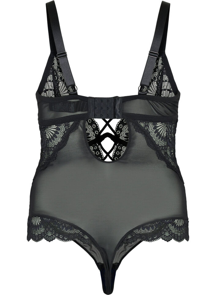 Pitsinen bodystocking nauhoilla, Musta, Packshot image number 1