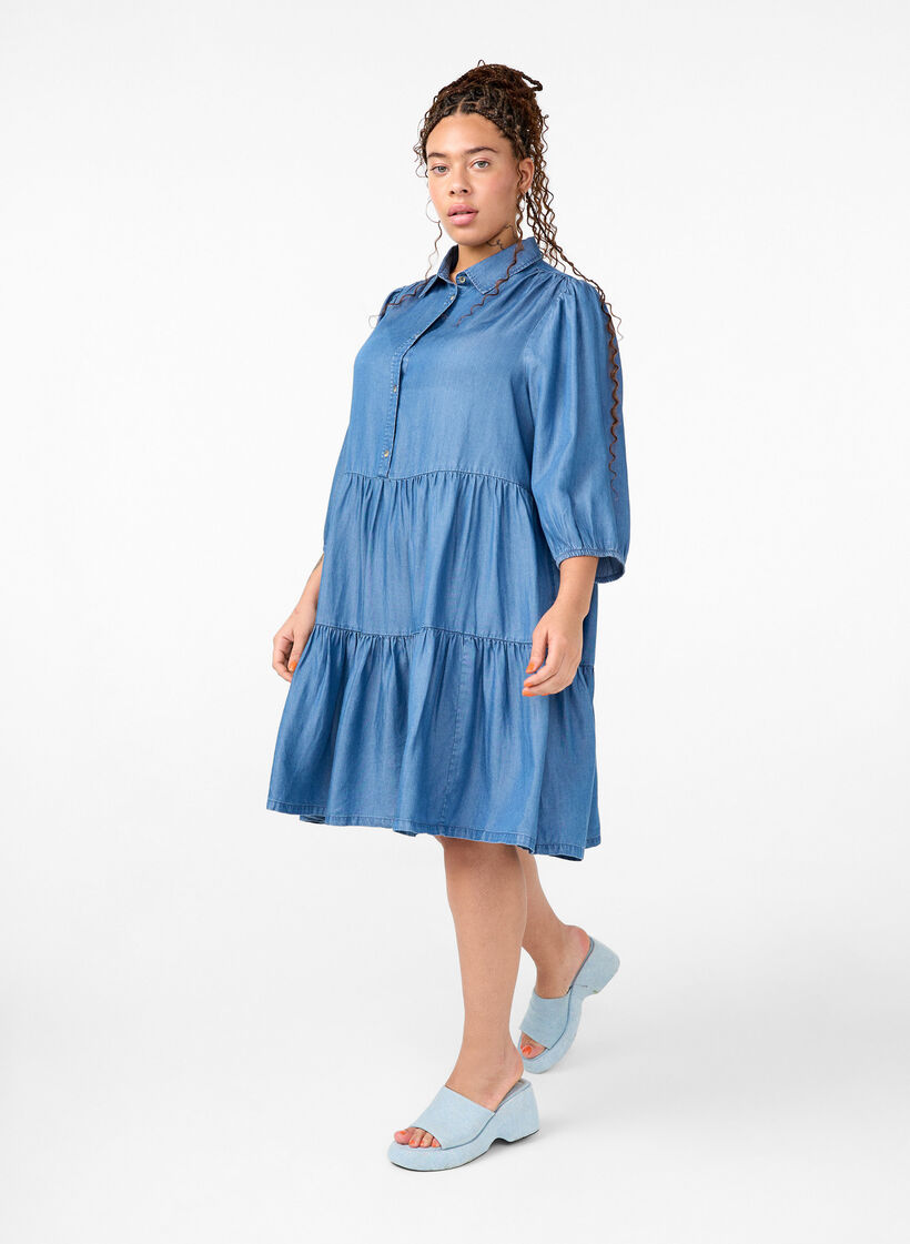 TENCEL™ Lyocell -farkkumekko, jossa on 3/4- hihat, Blue Denim, Model image number 2
