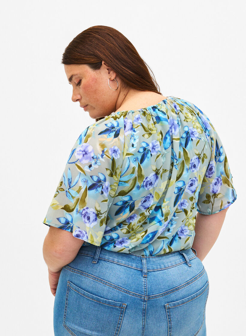 Kukkakuvioinen juhlapusero lyhyillä hihoilla, Wrought Iron AOP, Model image number 1