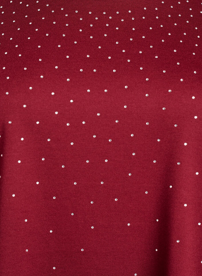 T-paita strassikoristeilla ja py&ouml;re&auml;ll&auml; p&auml;&auml;ntiell&auml;, Tumma Bordeaux, Packshot image number 2