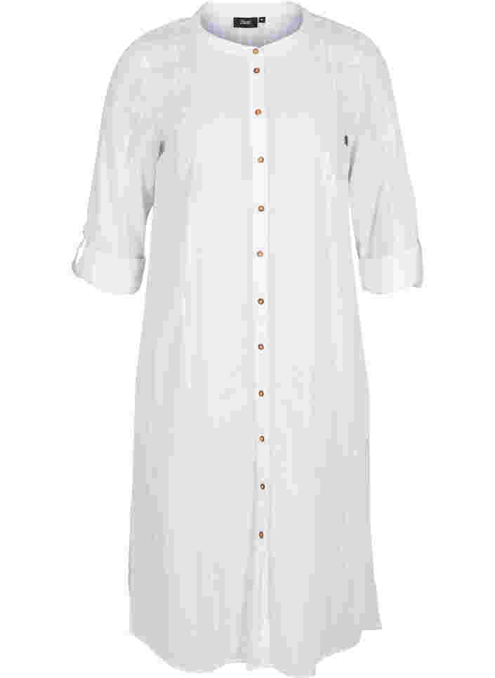 Puuvillainen paitamekko 3/4-hihoilla, Bright White, Packshot image number 0