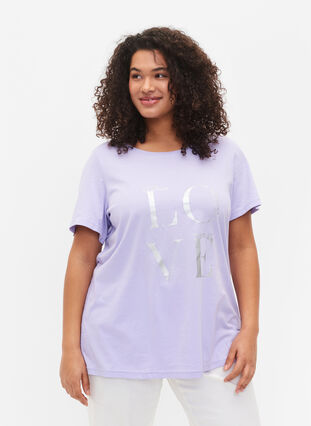 Lyhythihainen puuvillainen t-paita printillä, Lavender W. Love, Model image number 0