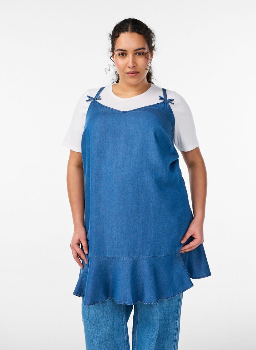 Polvipituinen olkainmekko TENCEL&trade; Lyocellia denimlookilla, Sininen, Model