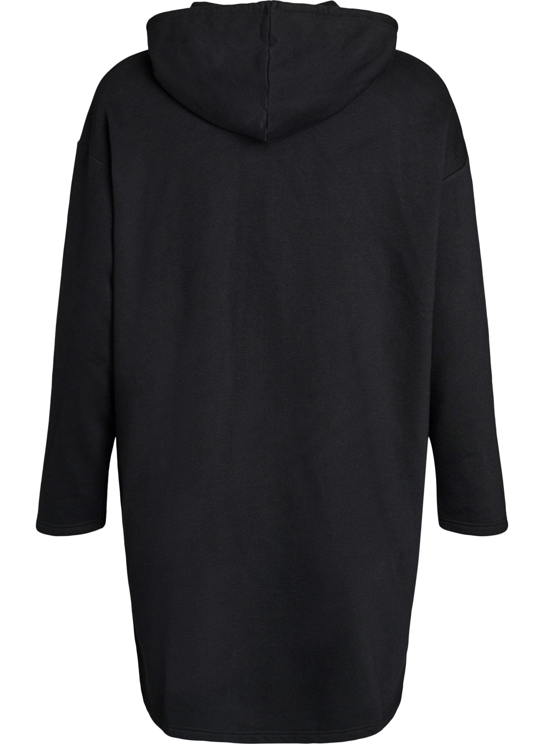 Zizzi Pitk&auml; puuvillaneuletakki hupulla, Musta, Packshot image number 1