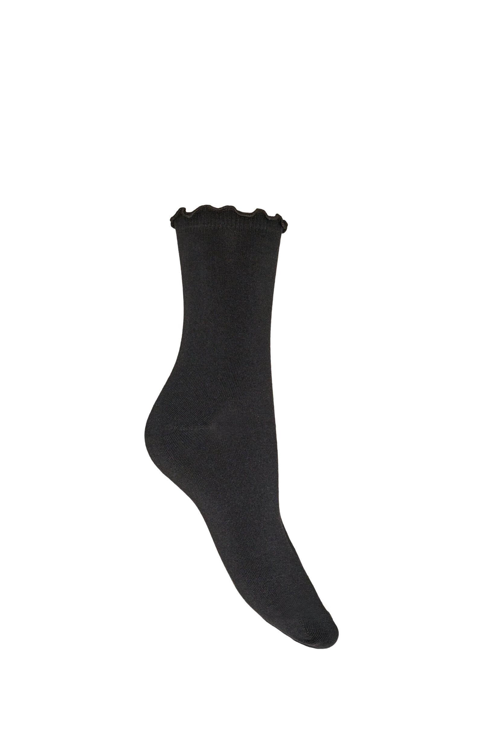 ZizziPuuvillasukat aaltoilevalla helmalla, Musta, Packshot image number 1