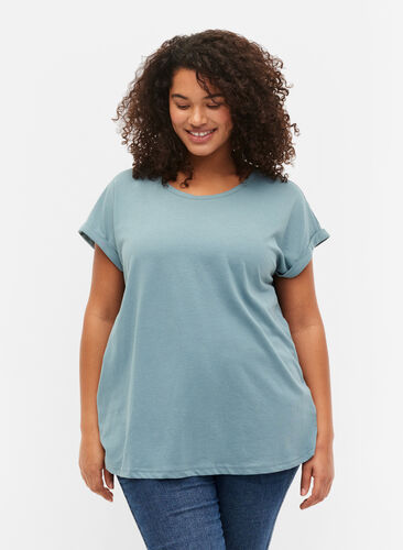 Lyhythihainen puuvillasekoitteinen T-paita, Smoke Blue, Model image number 0