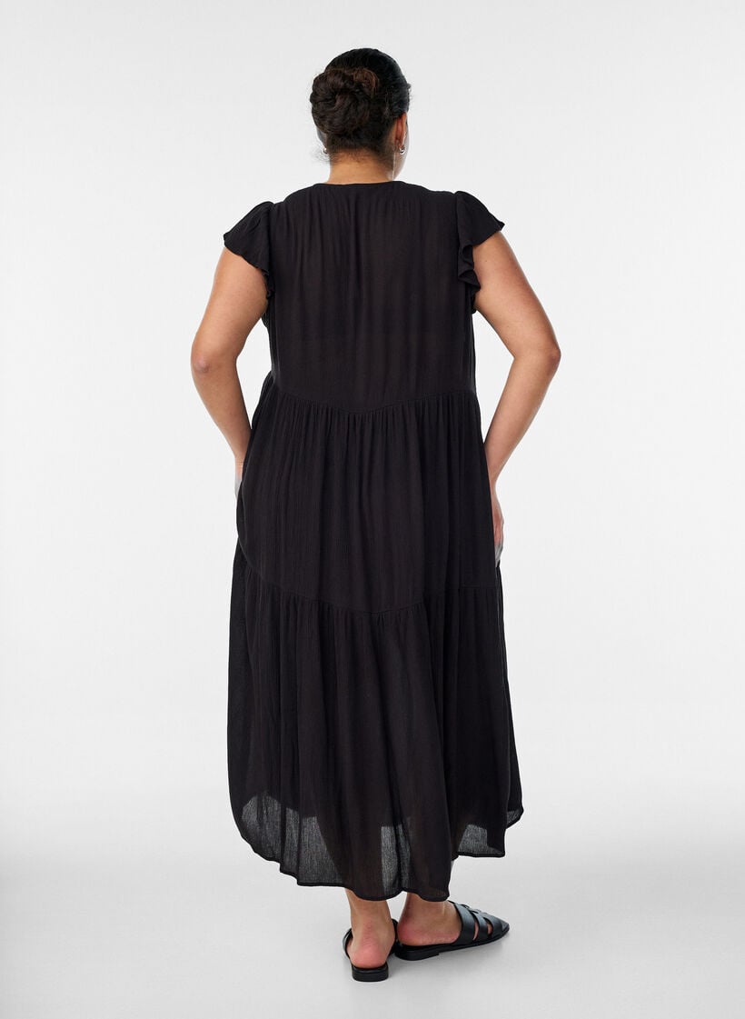 Midimekko viskoosista r&ouml;yhel&ouml;hihoilla, Musta, Model image number 1