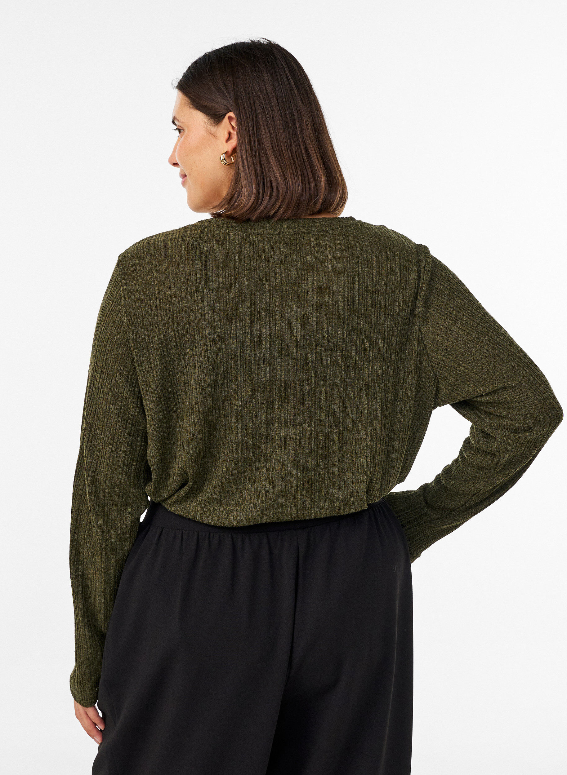 ZizziJerseypusero ribatulla rakenteella ja pitkill&auml; hihoilla, Vihre&auml;, Model image number 2