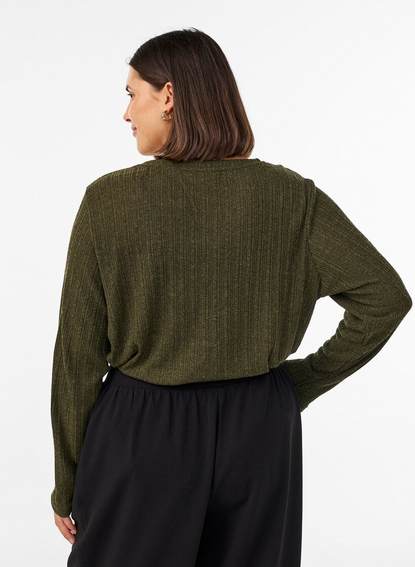 Jerseypusero ribatulla rakenteella ja pitkill&auml; hihoilla, Vihre&auml;, Model image number 2