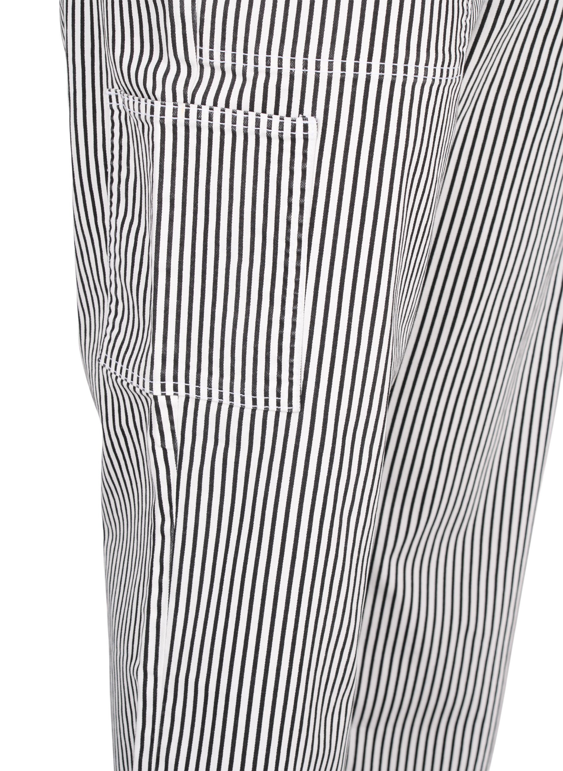 Zizzi Suoralahkeiset raidalliset cargofarkut, Black White Stripe, Packshot image number 3