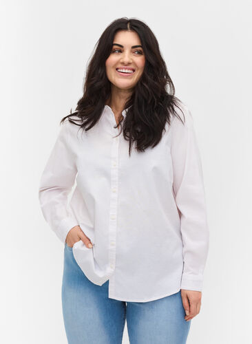 Pitkähihainen paita puuvillasta , Bright White, Model image number 0