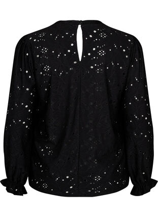 Pitkähihainen reikäkuvioitu pusero, Black, Packshot image number 1